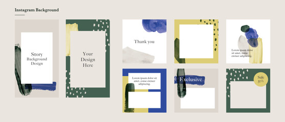 Design template for social media post, feed, story. Vector background with trendy graphic concept. Abstract hand painted artwork. 