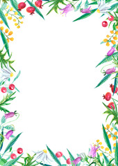 Fototapeta na wymiar Watercolor wildflower frame on white background