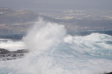 Obraz premium Waves breaking against the shore. El Confital. La Isleta Protected Landscape. Las Palmas de Gran Canaria. Gran Canaria. Canary Islands. Spain.