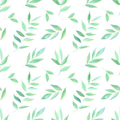 Naklejka na ściany i meble Seamless watercolor floral pattern with branches on white background