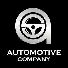 Letter a with steering wheel logo template illustration. suitable for automotive