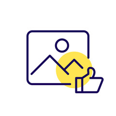 Thumbs up reaction under a picture. Pixel perfect, editable stroke icon