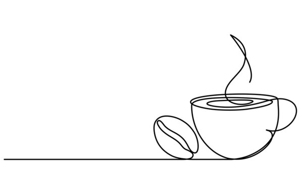 recommend clip art: Cup of coffee and coffee bean. Hot. Aroma of coffeeContinuous line drawing. Vector sketch.