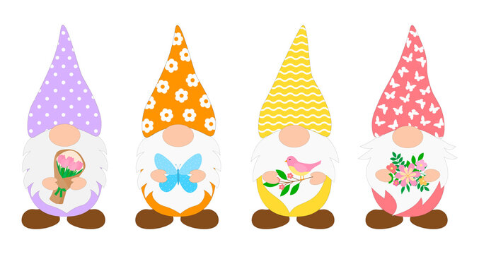 Set spring Gnomes vector illustration