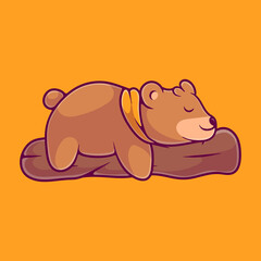 cute sleeping grizzly bear on a tree illustration suitable for mascot sticker and t-shirt design