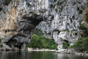 Fototapeta na wymiar Gorges in the Ardeche river - Pont d'Arc - Vallon-Pont-d'arc - Ardeche - France