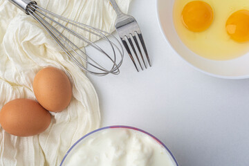 sour cream eggs on texture top view