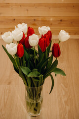 Bouquet of tulips. White and red tulips