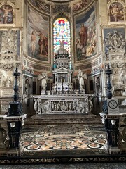Pavia, Italy - March 12, 2022: architecture interior view of Certosa di Pavia, a famous abbey close...
