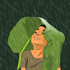 Illustration of kid playing in rain