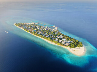 Tropical paradise atoll Ukulhas island aerial view - 493608343