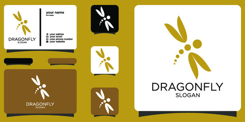 Dragonfly line with silhouette logo inspiration Premium Vector