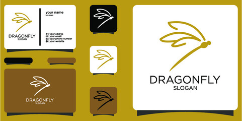 Dragonfly line with silhouette logo inspiration Premium Vector