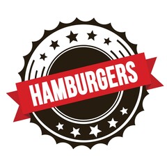 HAMBURGERS text on red brown ribbon stamp.