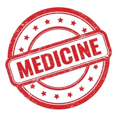 MEDICINE, word written on red round stamp