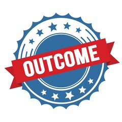 OUTCOME text on red blue ribbon stamp.