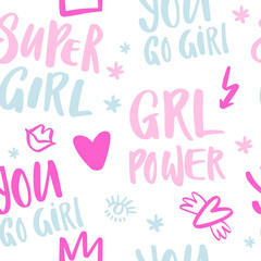 Lettering Pattern with hand-drawn elements and texts about women