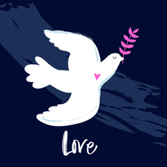 Pigeon hope illustration. Symbol of pacifism and antimilitarism. International Day of Peace