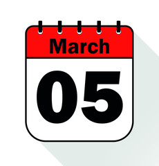 March day 5 red - Calendar Icon - Vector Illustration