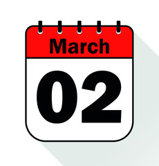 March day 2 red - Calendar Icon - Vector Illustration