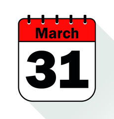 March day 31 red - Calendar Icon - Vector Illustration