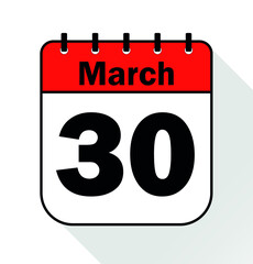March day 30 red - Calendar Icon - Vector Illustration