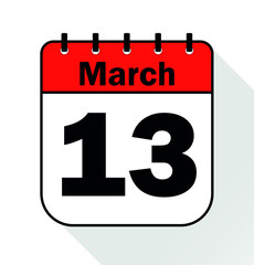 March day 13 red - Calendar Icon - Vector Illustration