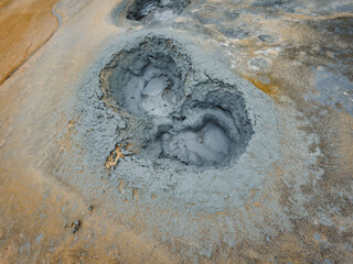 Hverir mud hot springs in Myvatn lake top view