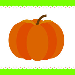 Pumpkinon a white background with a decorative frame. Eggplant simple image that can be used as a label, logo, sticker, icon, card for educational kids games. Stock vector illustration. 