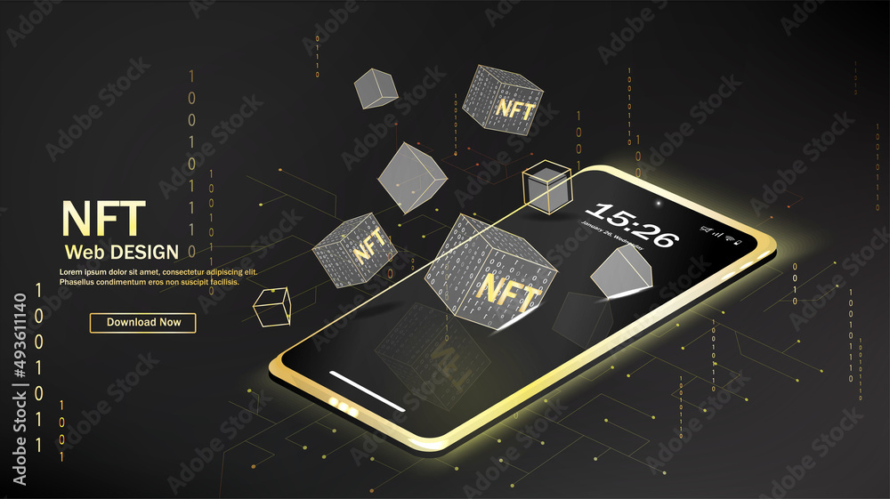 Wall mural concept of nft ,non-fungible token with network vector on dark background. vector illustration conce