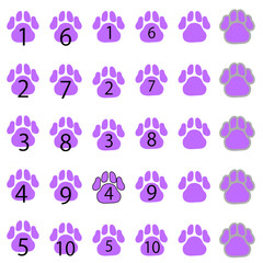 A set of numerical footprint from one to ten.