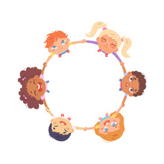 Union of of happy school friends dance and play in circle