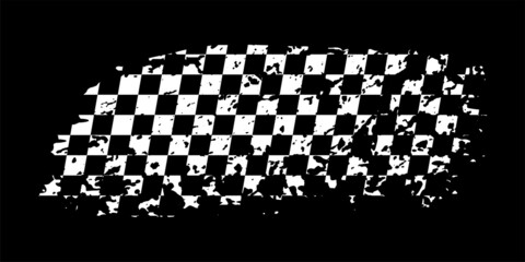 Grunge waving car race flag with scratches, checkered pattern of start and finish of auto rally - obrazy, fototapety, plakaty