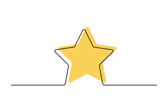 Star shape black line icon for clients good review vector illustration. Continious lineart with yellow color, design for online feedback on product, job or film in social media isolated on white.