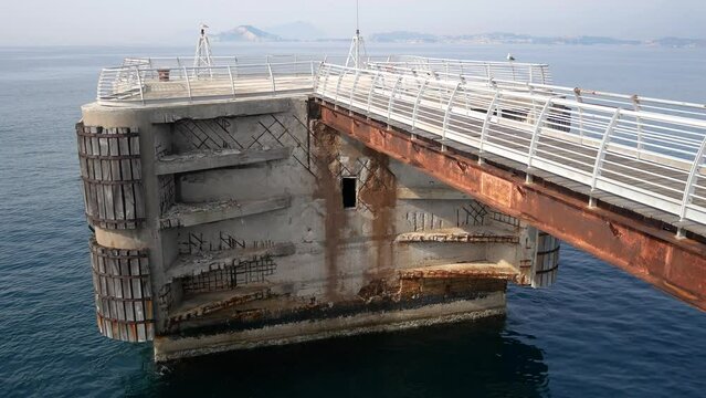 view and details of the wharf of the former Italsider di Bagnoli, a steel factory abandoned in 1992 itLY