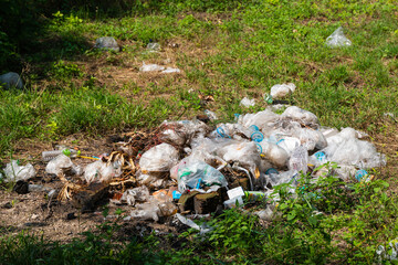 waste trash pile of plastic bottle garbage and more junk. Environment concept, Earth day concept.