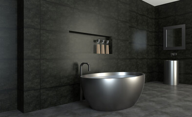 Scandinavian bathroom, classic  vintage interior design. 3D rendering.