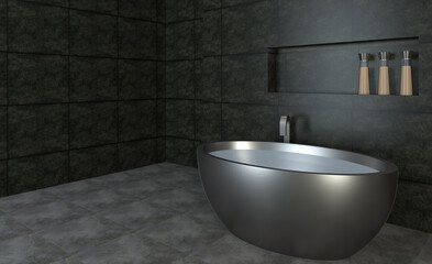 Scandinavian bathroom, classic  vintage interior design. 3D rendering.