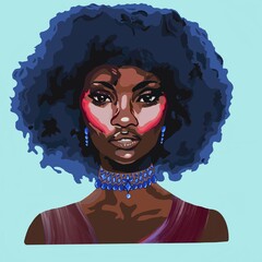 Black beautiful woman, Afro American woman, black hair Afro, model, strong woman, coloured hair 