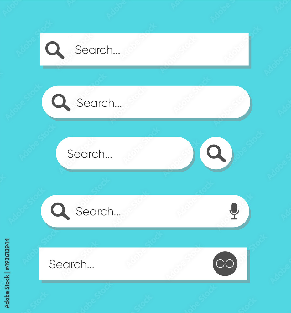 Poster search bar for ui, design and web site. set of search form templates for websites isolated on blue b