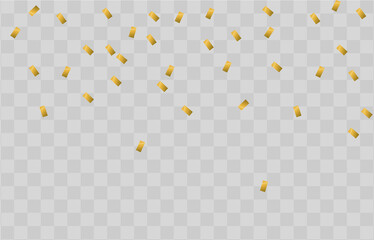 Transparent background with golden confetti. Falling confetti isolated on transparent background. 