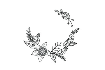 floral circle frame, flower element vector, circle shape flower drawing