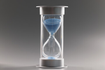Measure passing time, countdown, blue sand running through bulbs of hourglass