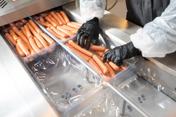 production of sausages and frankfurters. farm sausages