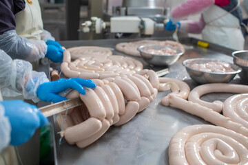 production of sausages and frankfurters. farm sausages