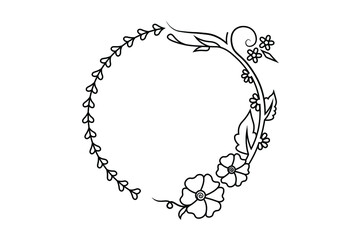 floral circle frame, flower element vector, circle shape flower drawing