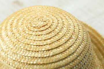 Fototapeta na wymiar ボーラー型の麦わら帽子　トップクラウン