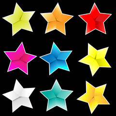 Obraz premium Brightly colored origami paper stars on black background