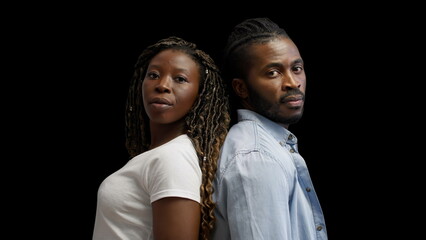 Young African American couple looking at camera, black lives matter, social issue