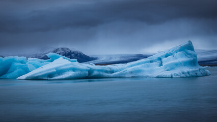 Ice blocks floating in Jokulsarlon glacier lagoon in Iceland.